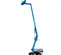 Side view of a fully extended blue Genie articulating boom lift.