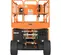 Rear view of an orange electric-powered rough terrain JLG scissor lift.