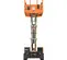 Rear view of an elevated orange electric-powered rough terrain JLG scissor lift.