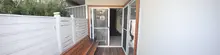  Modern salon interior built inside a repurposed shipping container, blending stylish design with innovative space use.