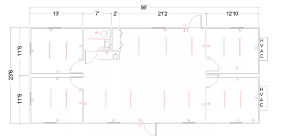 plano de planta de edificio modular con un baño