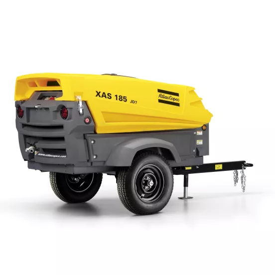 Compresor de aire remolcable Atlas Copco amarillo