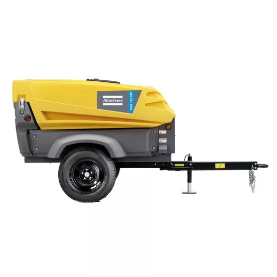 Compresor de aire remolcable Atlas Copco amarillo