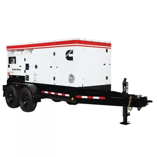 Generador remolcable de 145 – 159 kW, a diésel de nivel 4 CUMMINS blanco, negro y rojo