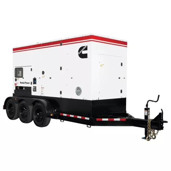 Generador remolcable de 250 – 279 kW, a diésel de nivel 4 CUMMINS blanco, negro y rojo