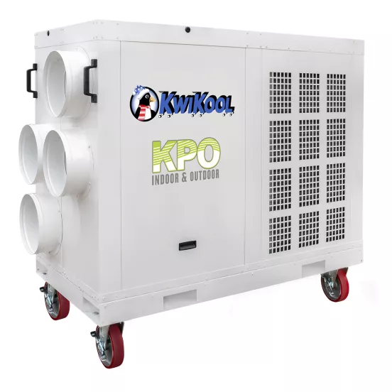 Aire acondicionado portátil eléctrico de 12 toneladas Kwikool blanco en cuatro ruedas