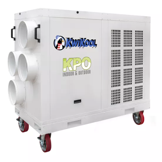 Aire acondicionado portátil eléctrico de 12 toneladas Kwikool blanco en cuatro ruedas
