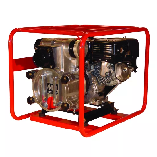 Bomba de basura, 3 in, a gasolina MULTIQUIP roja, plateada y negra