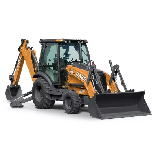 Orange and gray CASE 60-90 HP Backhoe Loader, 14 ft. de profundidad de excavación, con Extendahoe