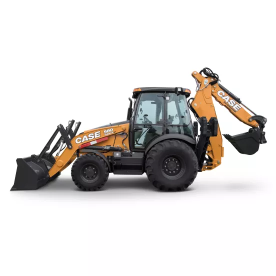 Orange and black CASE 90-105 HP Backhoe Loader, 14-16 ft. de profundidad de excavación, con Extendahoe
